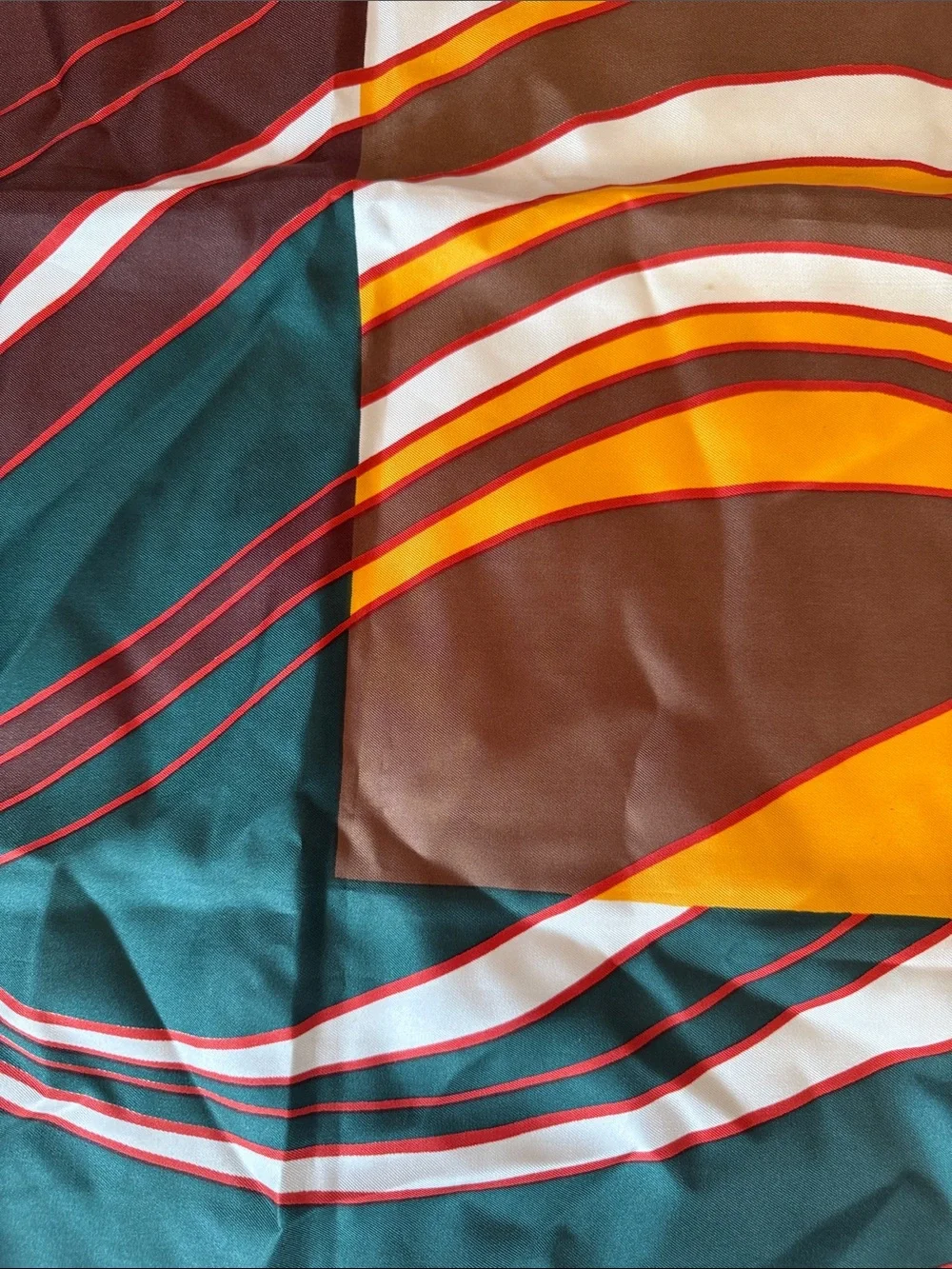 Lanvin Vintage 1980’s Green, Orange & Brown Wavy Graphic Silk Scarf